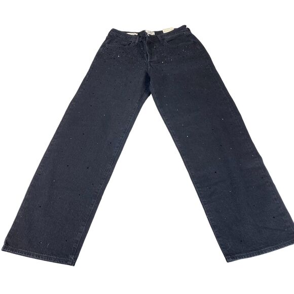 Universal Thread Jeans Womens 10 Black Beaded Comfort Stretch Mid Rise 90s Baggy - Picture 1 of 16